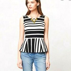 ANTHROPOLOGIE NWT Postmark Black and White Striped Peplum Top Small